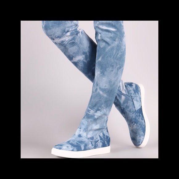 denim wedge boots